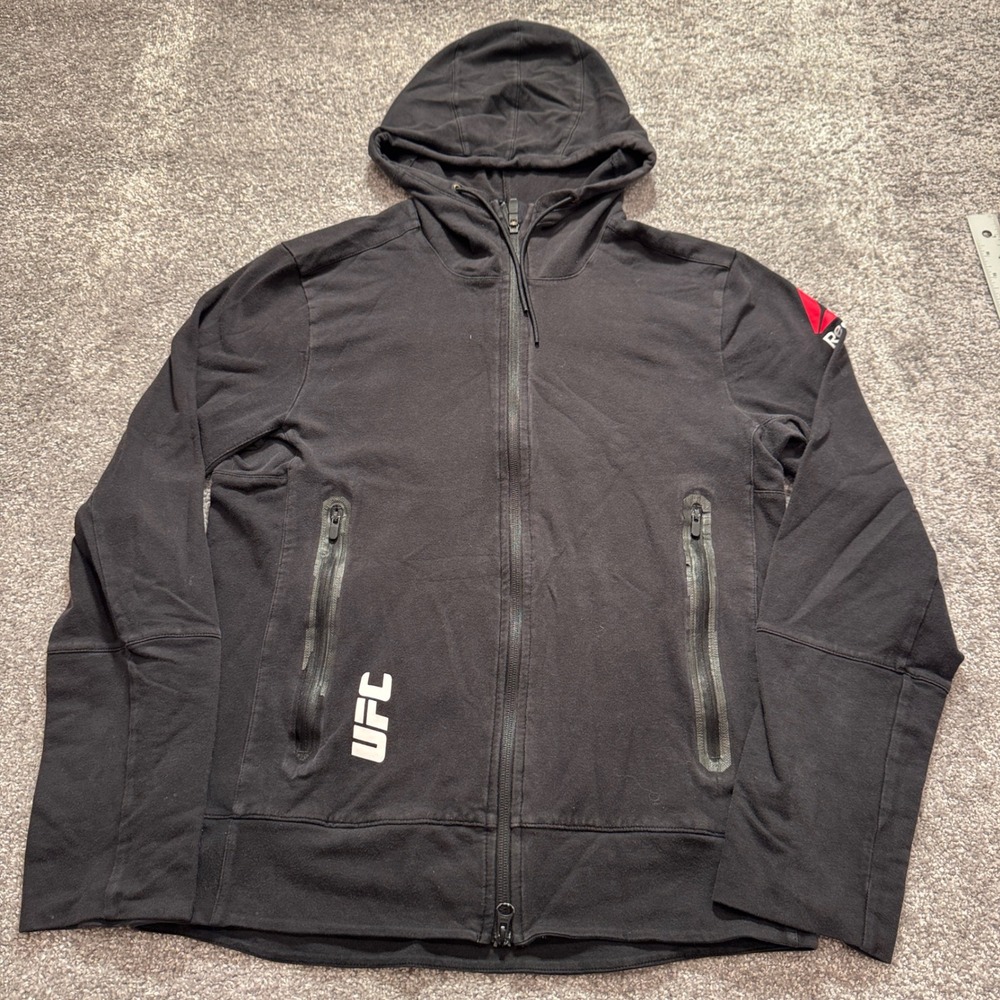 Reebok UFC Hoodie Mens Small Black Cotton Athletic Gym Training Jacket Workout